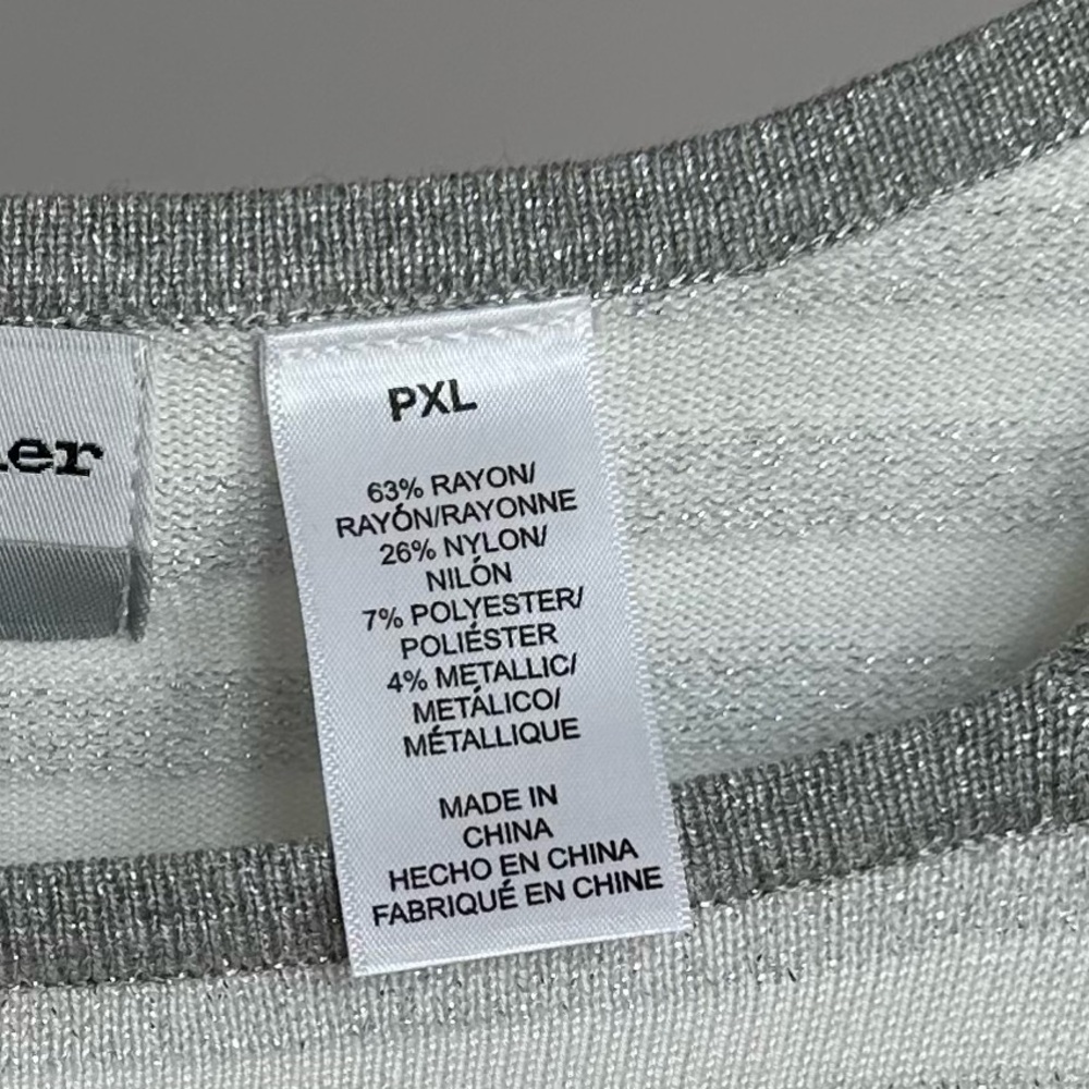 Alfred Dunner PXL 3/4 length metallic silver and white striped pullover top - Picture 6 of 7